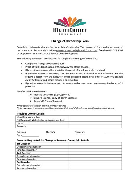 Change of Ownership Form