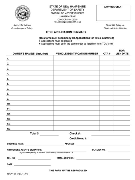 New Hampshire Title Application Fees