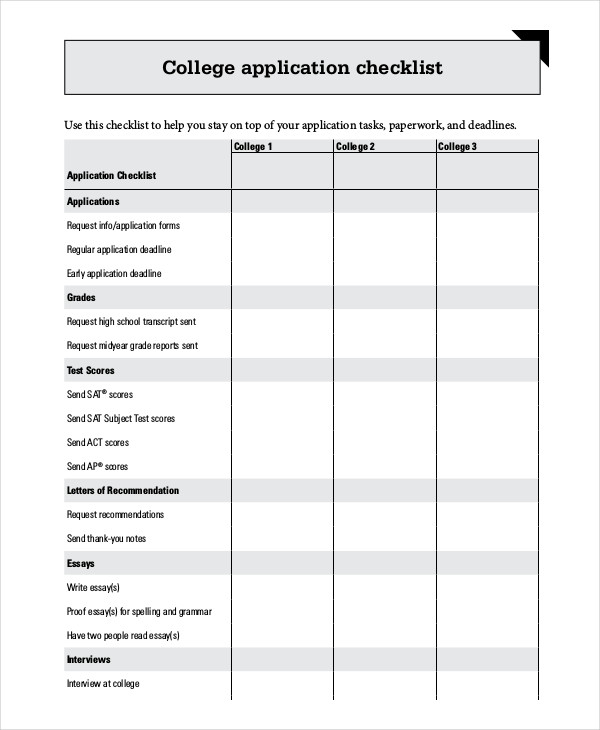 Application Checklist