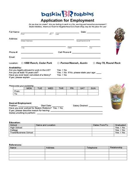 Baskin-Robbins Application Form Sample