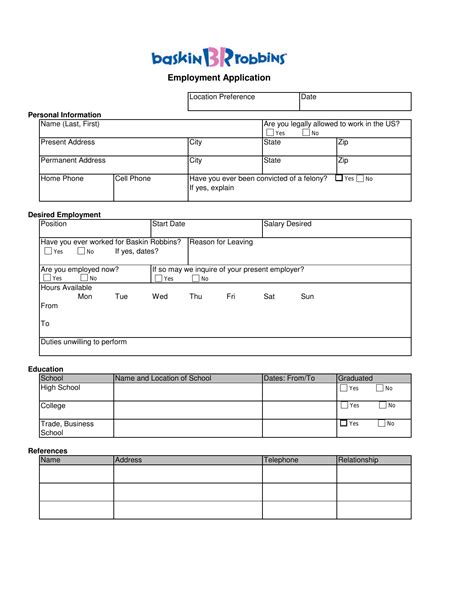 Baskin-Robbins Application Form