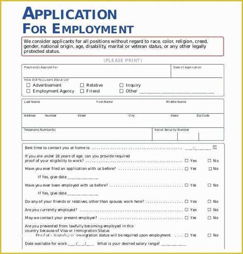 California Employment Application Template Form