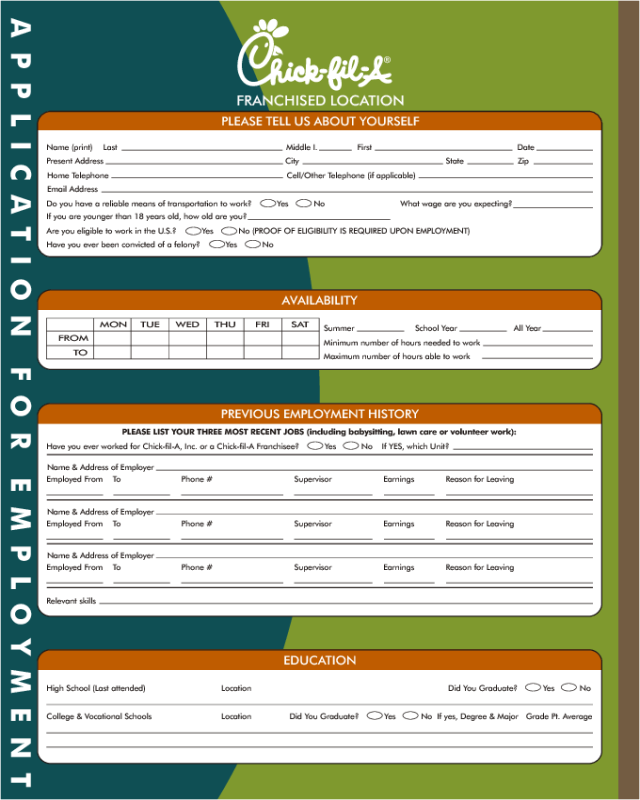 Chick-fil-A Job Application PDF Template