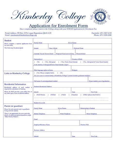 College Application Form Example