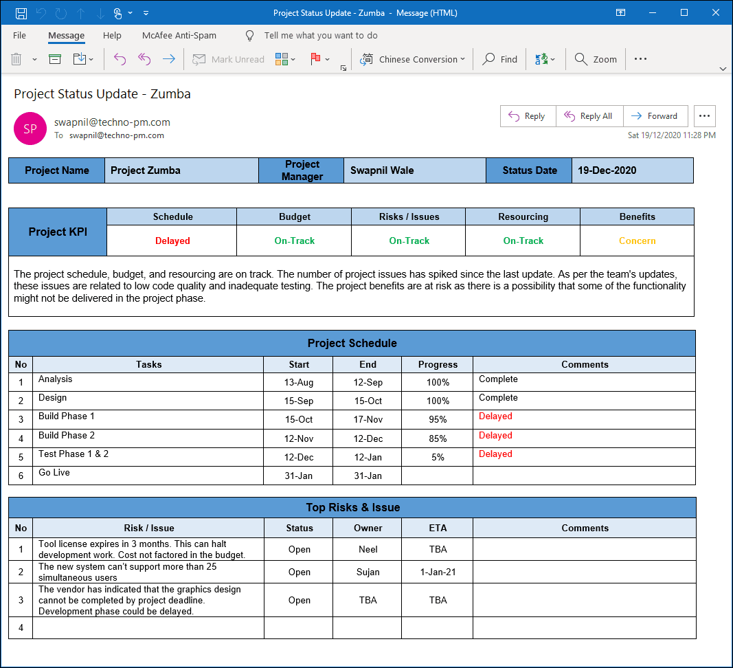 CSA Application Status Email Updates Sample