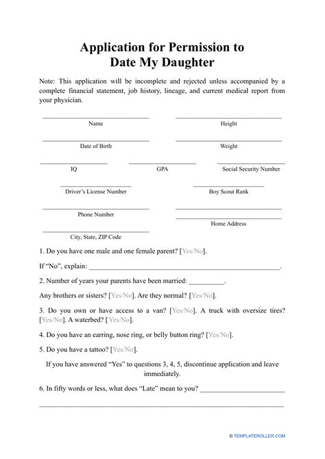 Date My Daughter Application Form