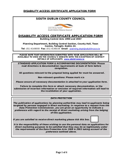 Disability Access Certificate Sample