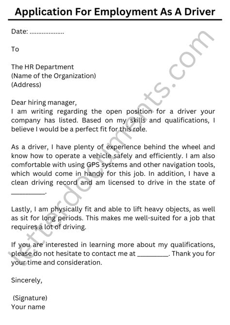 Driving Job Application Letter Sample 3