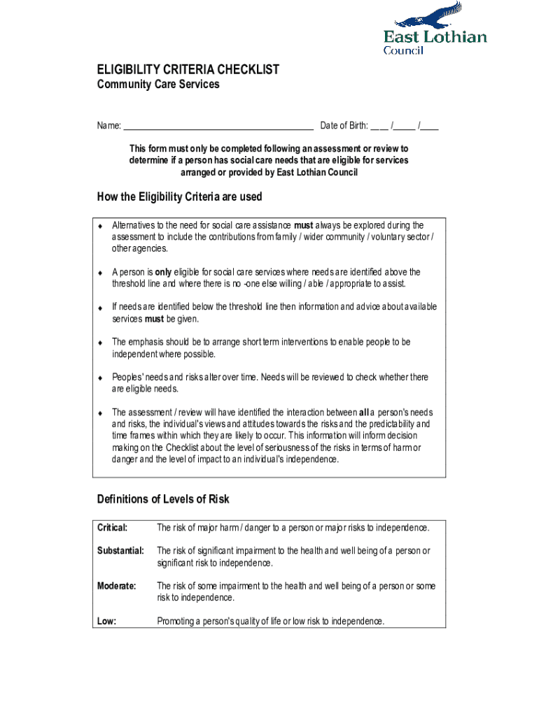 Eligibility Criteria Checklist