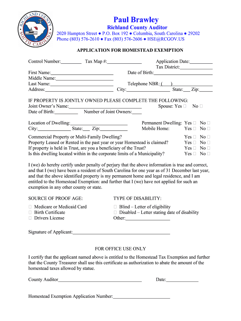 Homestead Exemption Application Form