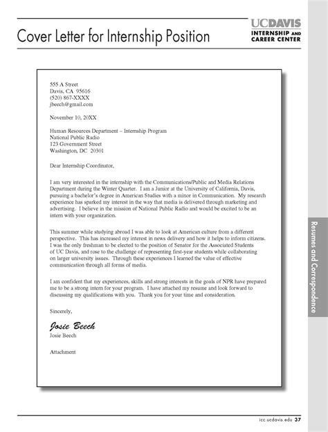 Internship Application Letter Example