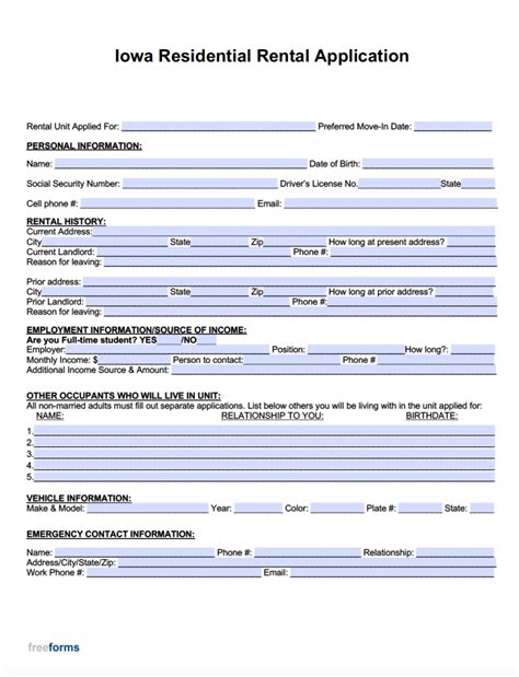 Iowa Rental Application Form Fillable