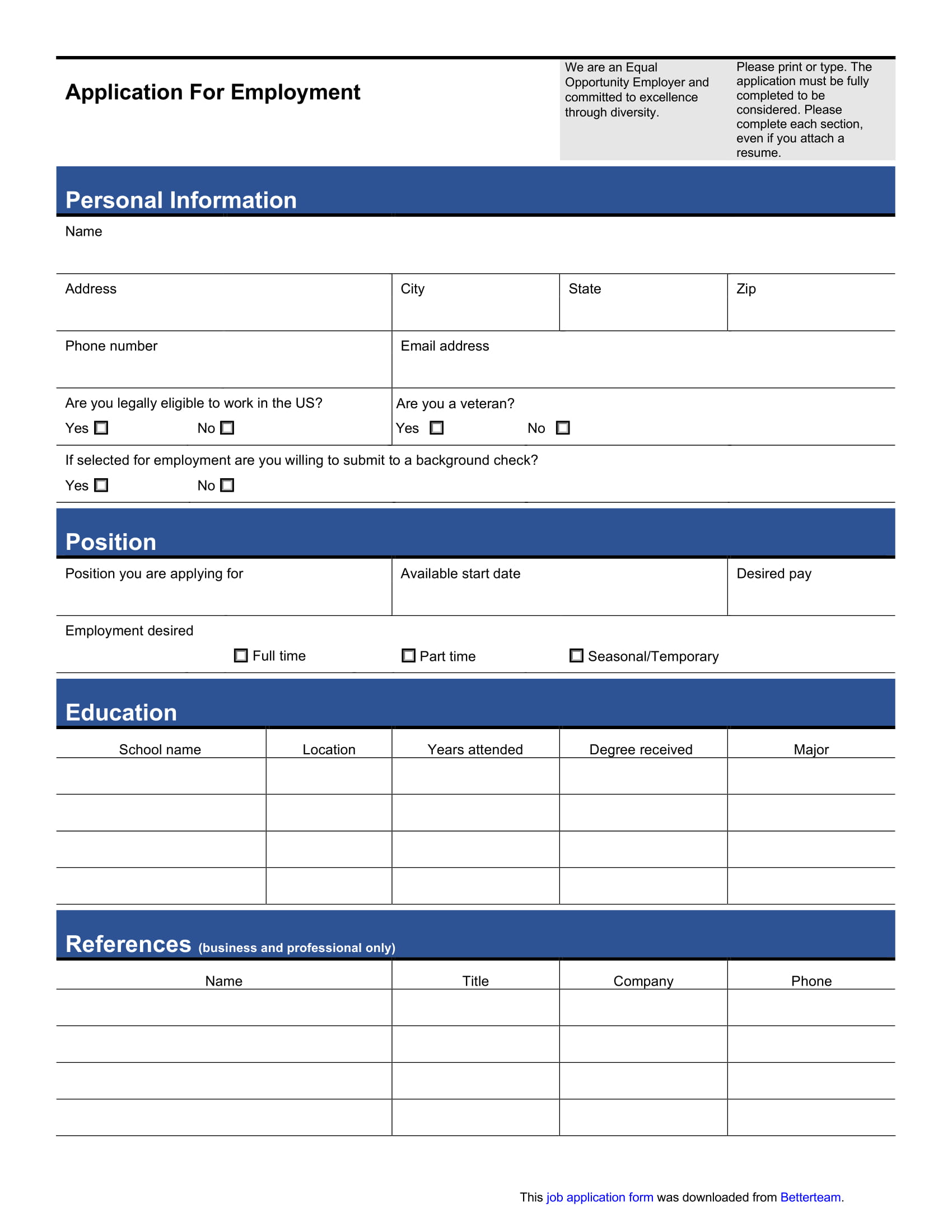 Job Application Format