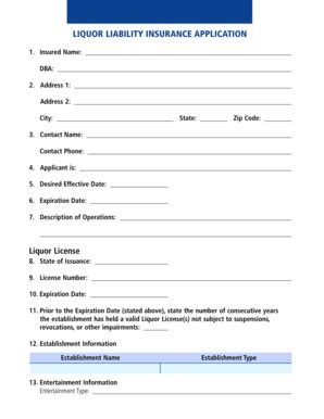 Liquor Liability Insurance Application