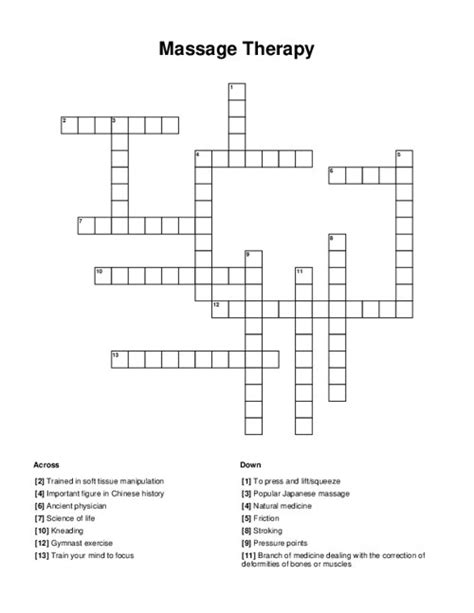 Massage Therapy Crossword