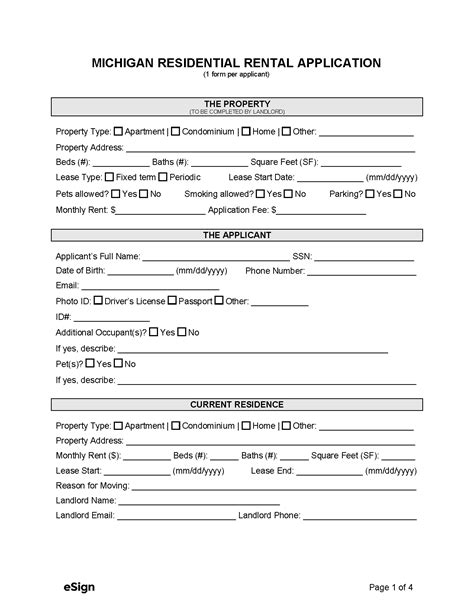 Michigan Rental Application PDF