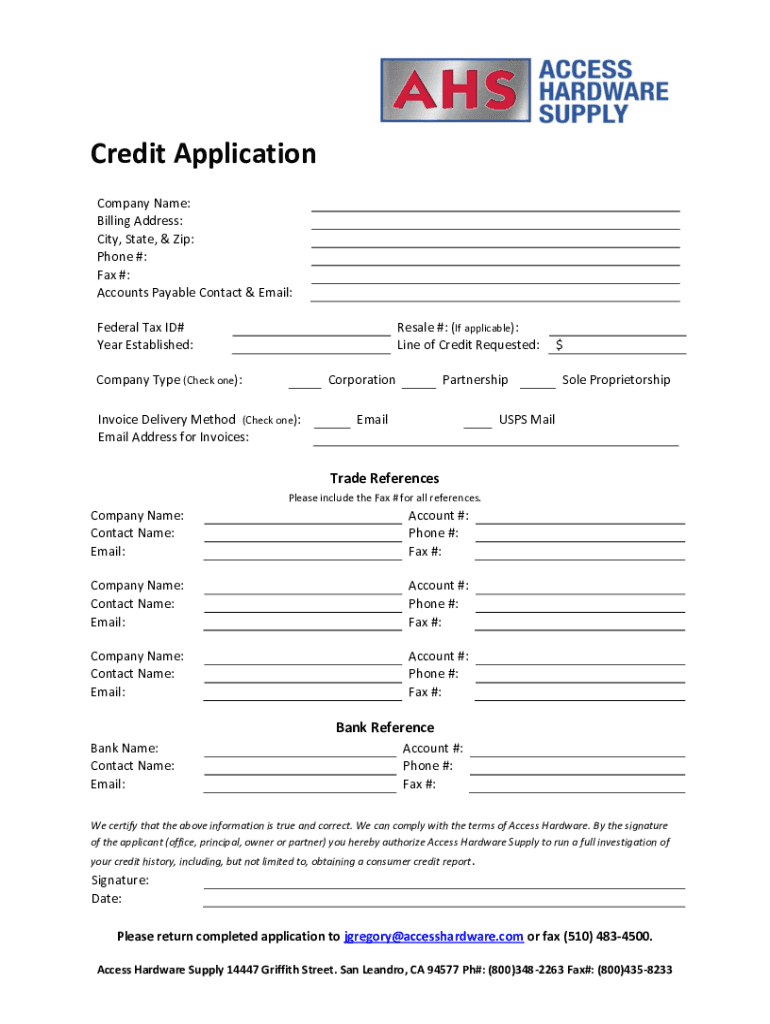 Principals Credit Application Image