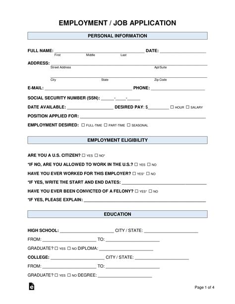 Printable employment application forms