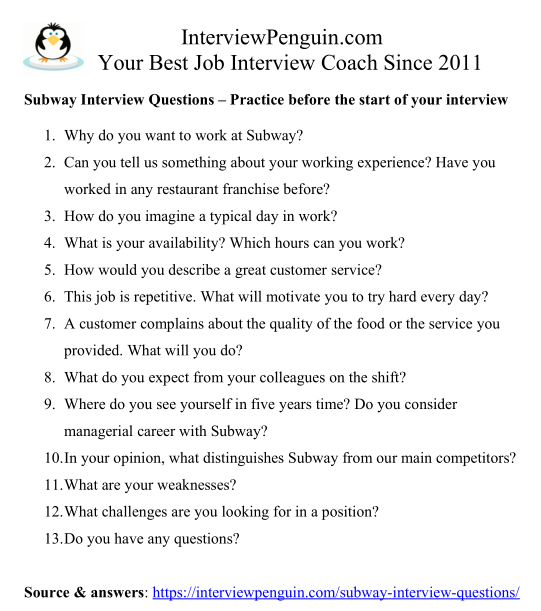 Subway Job Interview