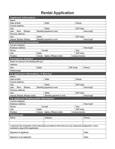 Tenant Application Form PDF