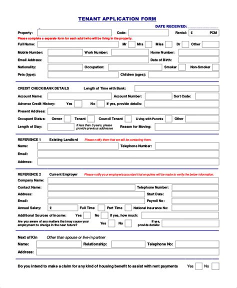 Tenant Application Form Sample