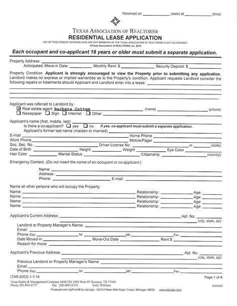 Texas Lease Application Template