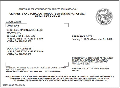 Tobacco Products Retailer License