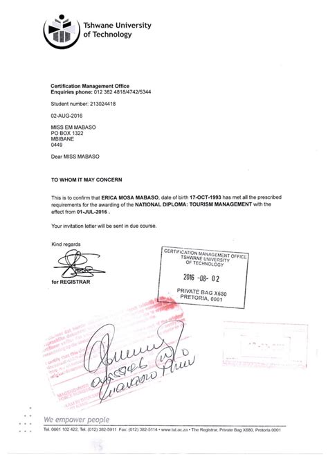 TUT Admission Letter